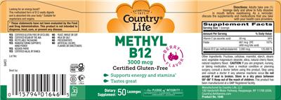 Country Life Methyl B12 3000 mcg Berry Flavor product packaging