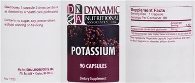DNA Dynamic Nutritional Associates Potassium product packaging