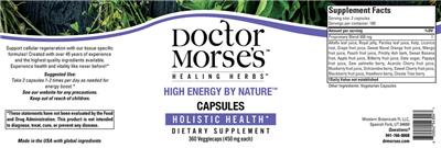 Doctor Morse's Healing Herbs High Energy by Nature Capsules 450 mg product packaging