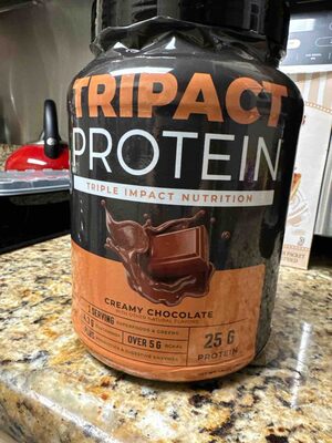 Nutrology TriPact Protein Creamy Chocolate source label used in the packaging illustration