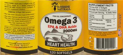Sunshine Naturals Omega-3 EPA & DHA Acids 2000 mg source label used in the packaging illustration
