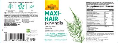 Country Life Maxi-Hair source label used in the packaging illustration