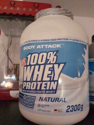 Body Attack Sports Nutrition 100% Whey Protein Natural source label used in the packaging illustration