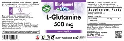 Bluebonnet L-Glutamine 500 mg source label used in the packaging illustration
