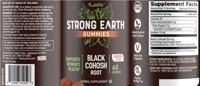 YumVs Strong Earth Black Cohosh Root Peach Flavor source label used in the packaging illustration