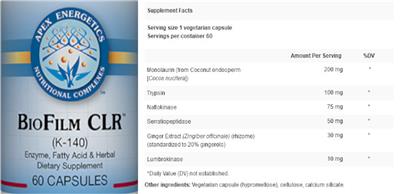 Apex Energetics BioFilm CLR source label used in the packaging illustration