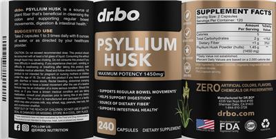 dr.bo Psyllium Husk 1450 mg source label used in the packaging illustration