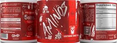 Rich Piana 5% Nutrition Code Red Series 5% Aminos Southern Sweet Tea source label used in the packaging illustration