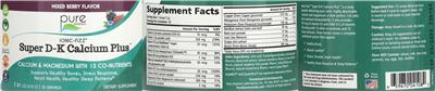 Pure Essence Ionic-Fizz Super D-K Calcium Plus Mixed Berry Flavor source label used in the packaging illustration