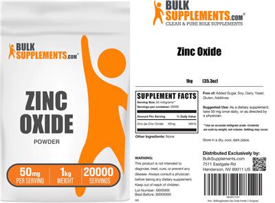BulkSupplements.com Zinc Oxide Powder 50 mg product packaging