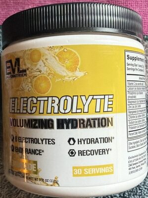 Evlution Nutrition Electrolyte Volumizing Hydration Lemonade source label used in the packaging illustration