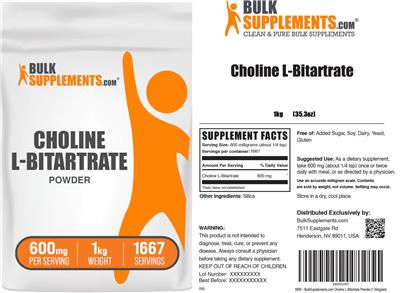 BulkSupplements.com Choline L-Bitartrate Powder 600 mg product packaging