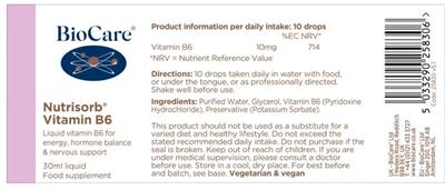 BioCare Nutrisorb Vitamin B6 source label used in the packaging illustration