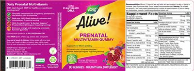 Nature's Way Alive! Prenatal Multivitamin Gummy source label used in the packaging illustration