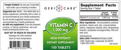 Geri-Care Vitamin C 1000 mg source label used in the packaging illustration