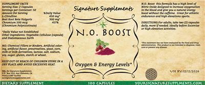 Signature Supplements N.O. Boost source label used in the packaging illustration