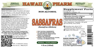 Hawaii Pharm Sassafras Non-Alcohol product packaging