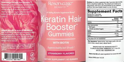 Reserveage Beauty Keratin Hair Booster Gummies Strawberry Flavored product packaging