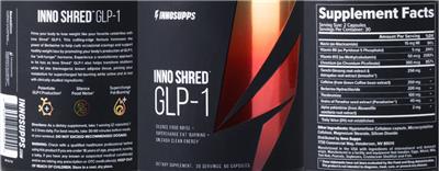 INNOSUPPS Inno Shred GLP-1 source label used in the packaging illustration