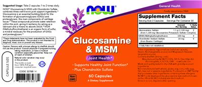 NOW Glucosamine & MSM source label used in the packaging illustration