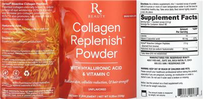 Reserveage Beauty Collagen Replenish Powder Unflavored source label used in the packaging illustration