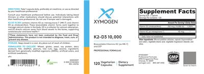 XYMOGEN K2-D3 10000 source label used in the packaging illustration
