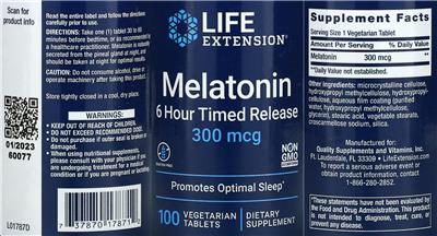 Life Extension Melatonin 300 mcg 6 Hour Timed Release product packaging