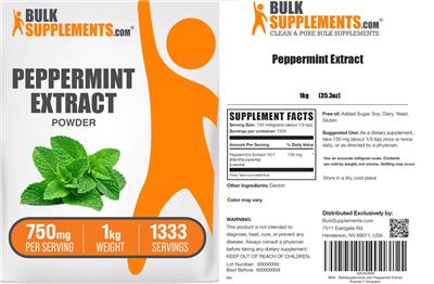 BulkSupplements.com Peppermint Extract Powder 750 mg product packaging