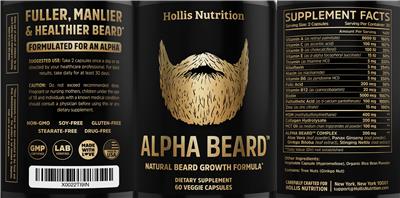 Hollis Nutrition Alpha Beard source label used in the packaging illustration