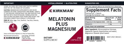 Kirkman Melatonin Plus Magnesium source label used in the packaging illustration