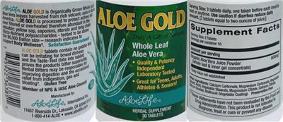Aloe Life Aloe Gold source label used in the packaging illustration