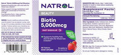 Natrol Biotin 5000 mcg Fast Dissolve Strawberry source label used in the packaging illustration