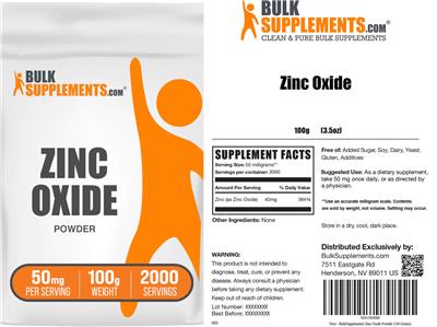 BulkSupplements.com Zinc Oxide Powder 50 mg product packaging