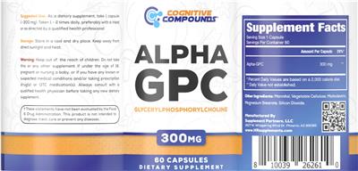 Cognitive Compounds Alpha GPC 300 mg source label used in the packaging illustration