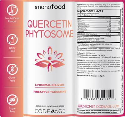 Codeage Nanofood Quercetin Phytosome Pineapple Tangerine source label used in the packaging illustration