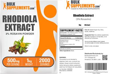 BulkSupplements.com Rhodiola Extract 3% Rosavin Powder 500 mg product packaging