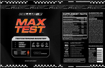 Cellucor Max Test source label used in the packaging illustration