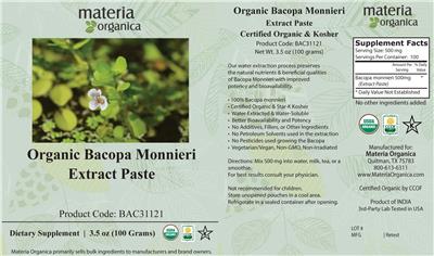 Materia Organica Organic Bacopa Monnieri Extract Paste source label used in the packaging illustration