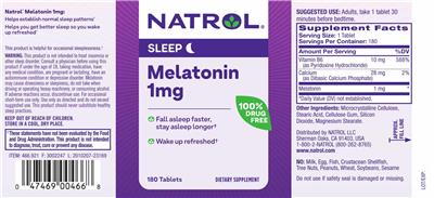 Natrol Melatonin 1 mg source label used in the packaging illustration
