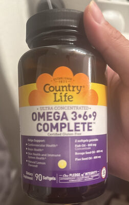 Country Life Ultra Concentrated Omega 3-6-9 Complete Natural Lemon Flavored product packaging