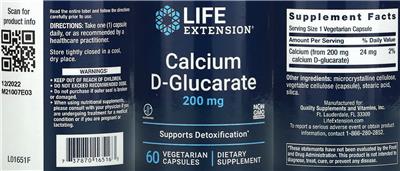 Life Extension Calcium D-Glucarate 200 mg source label used in the packaging illustration