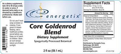 Energetix Core Goldenrod Blend source label used in the packaging illustration
