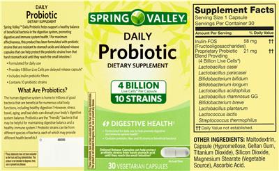 Spring Valley Daily Probiotic source label used in the packaging illustration