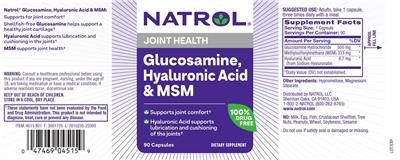 Natrol Glucosamine Hyaluronic Acid & MSM source label used in the packaging illustration