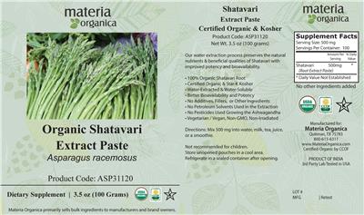 Materia Organica Organic Shatavari Extract Paste source label used in the packaging illustration