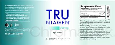 ChromaDex Tru Niagen 300 mg source label used in the packaging illustration