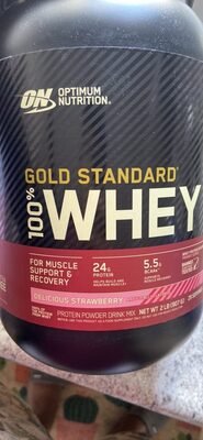 ON Optimum Nutrition Gold Standard 100% Whey Delicious Strawberry source label used in the packaging illustration