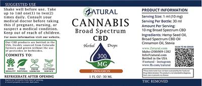 Zatural Cannabis Broad Spectrum CBD 300 mg Cinnamon source label used in the packaging illustration