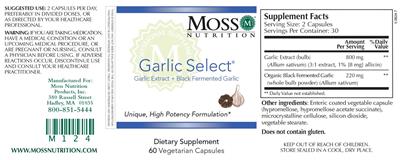 Moss Nutrition Garlic Select source label used in the packaging illustration