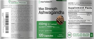 Horbaach Max Strength Ashwagandha 450 mg source label used in the packaging illustration
